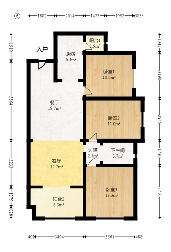 珠江东方明珠（新地东方明珠）三期  3室2厅1卫   64.80万室内图1