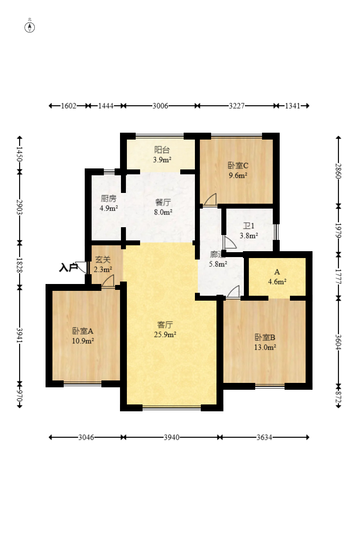 枫华府第  3室2厅1卫   88.00万室内图1