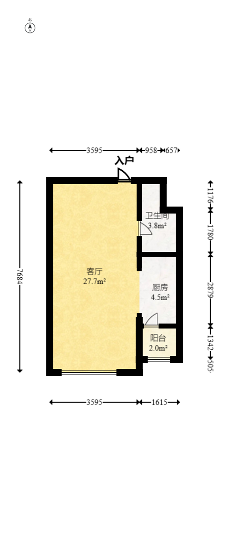 鑫远揽悦（鑫远和城三期）  1室1厅1卫   45.00万室内图1