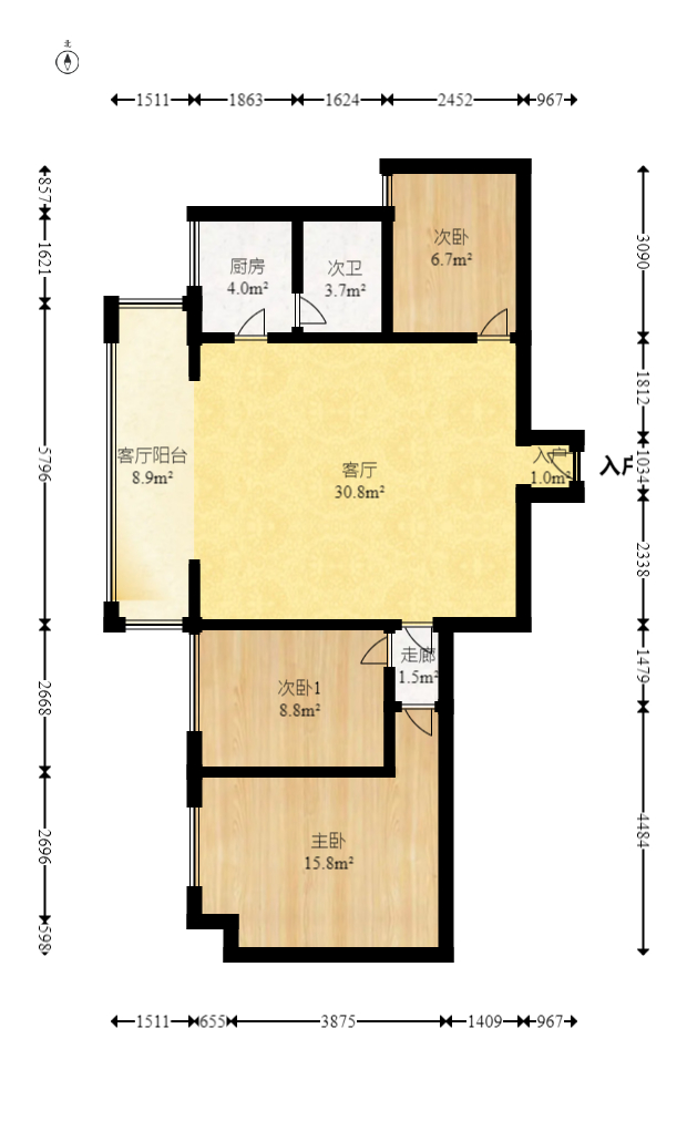 金银广场  3室2厅1卫   119.00万室内图1