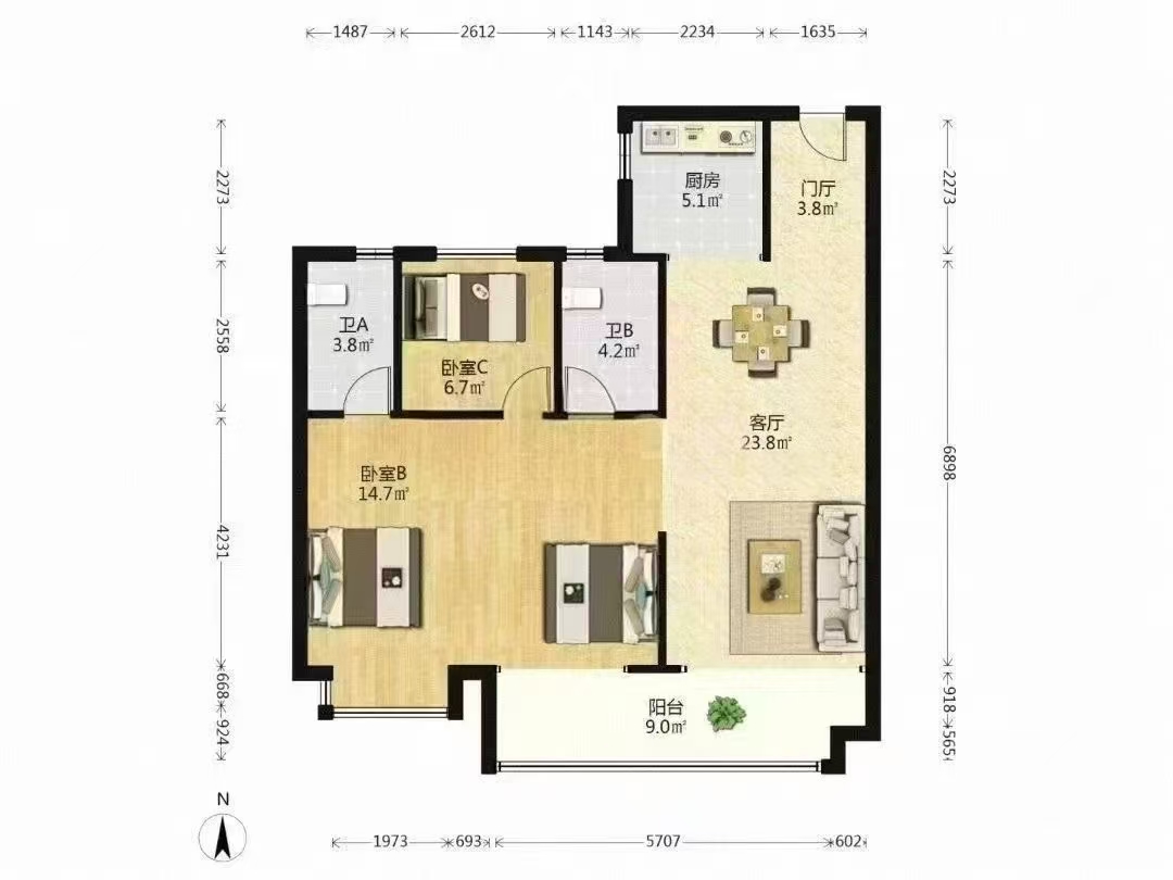 建投象山国际 3室2厅2卫 1300.0元/月 建投象山国际 3室2厅2卫 1300.0元/月户型图