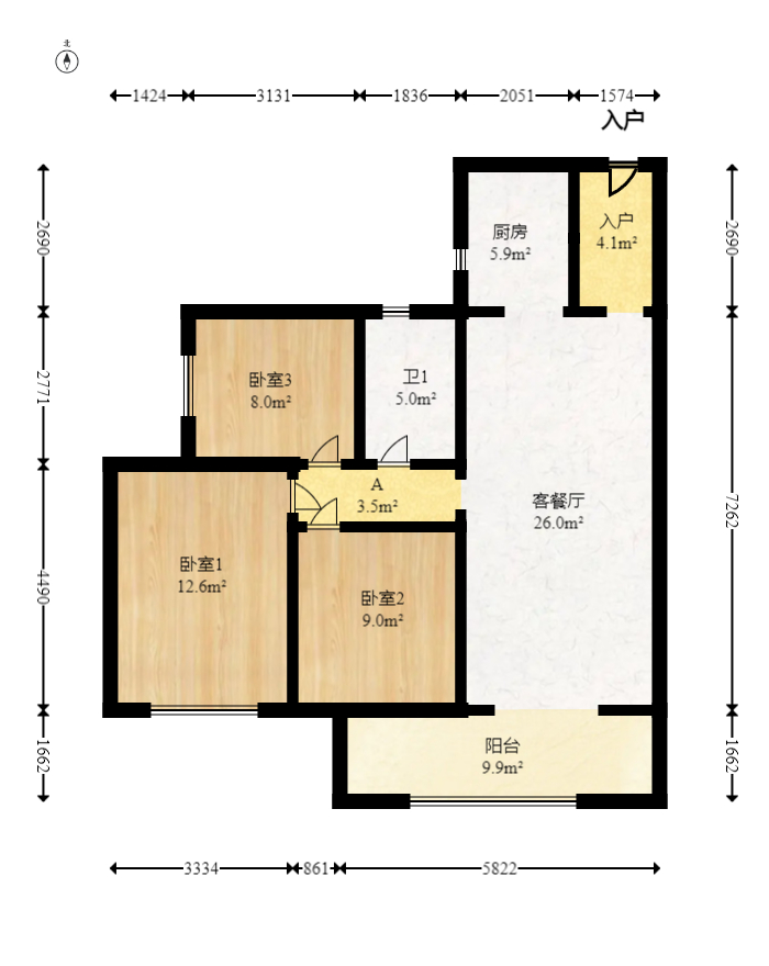 阳光城尚东湾悦江府  3室2厅1卫   108.80万室内图1