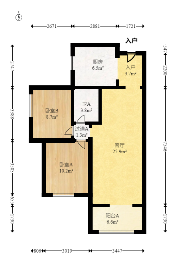丰园城（鄱阳小区二期）  2室2厅1卫   66.00万室内图1