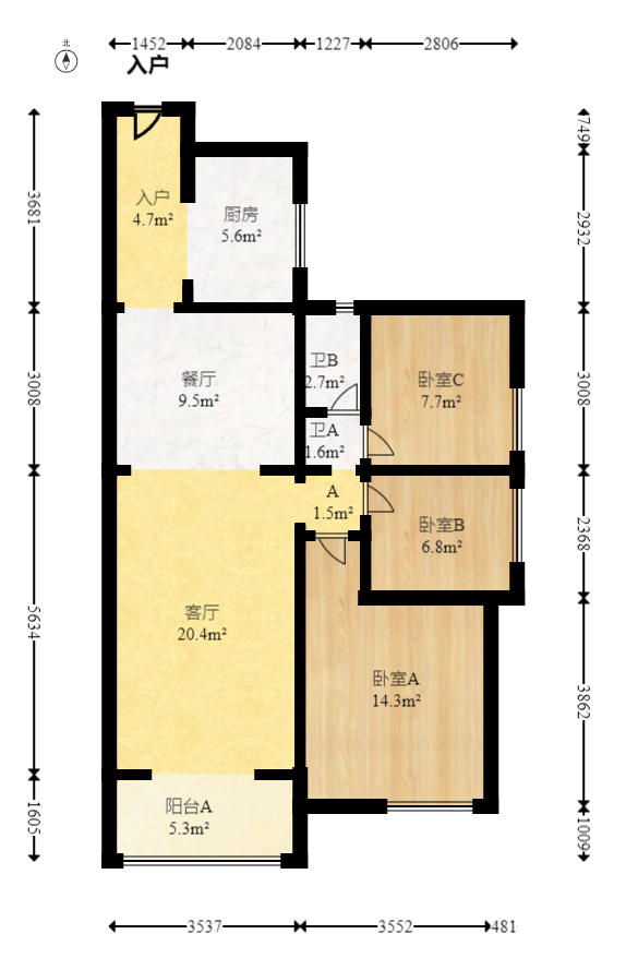 南城印象  3室2厅1卫   98.00万室内图1