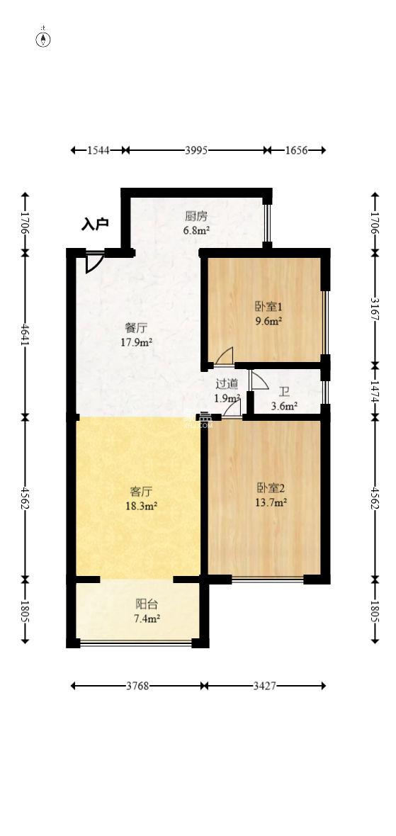 先锋东外滩  2室2厅1卫    65.0万