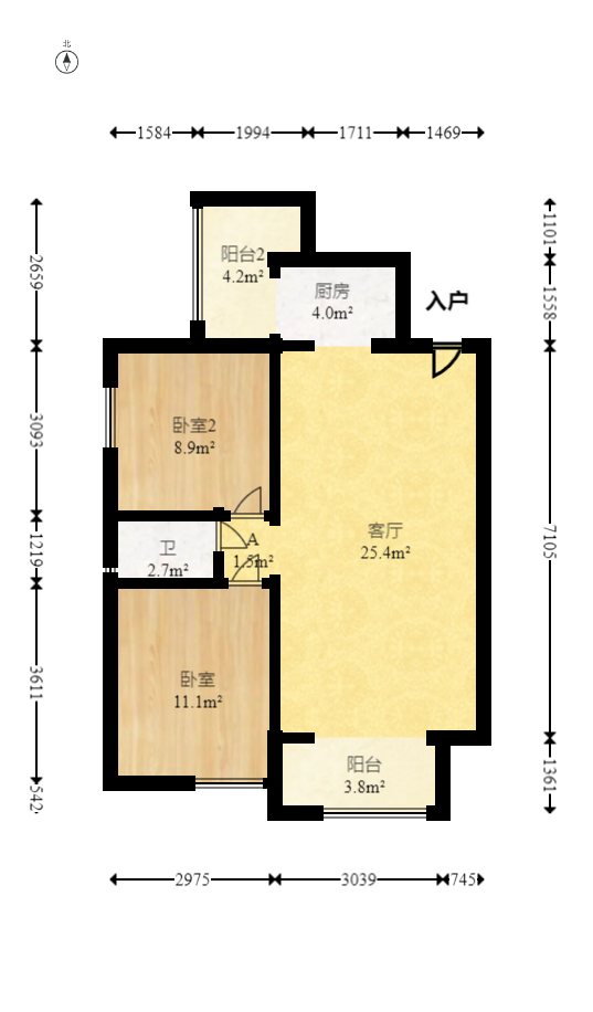 天麓尚层  2室2厅1卫   75.00万室内图1