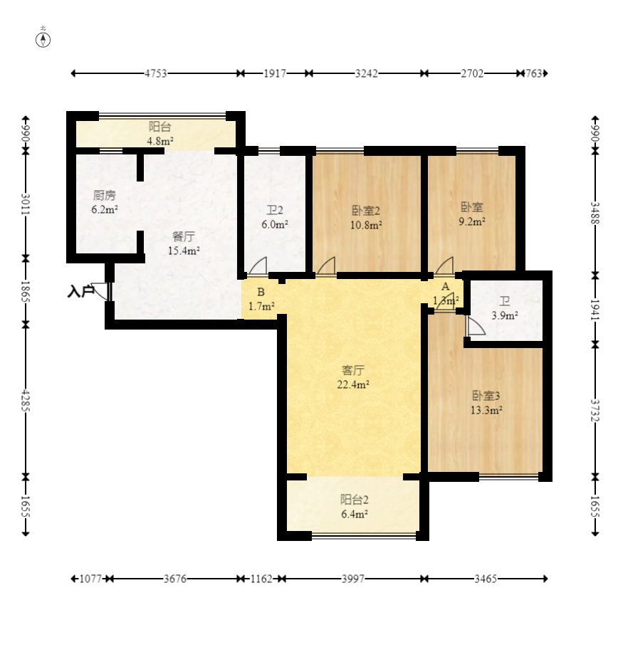 长房云西府一期  3室2厅2卫   148.00万室内图1