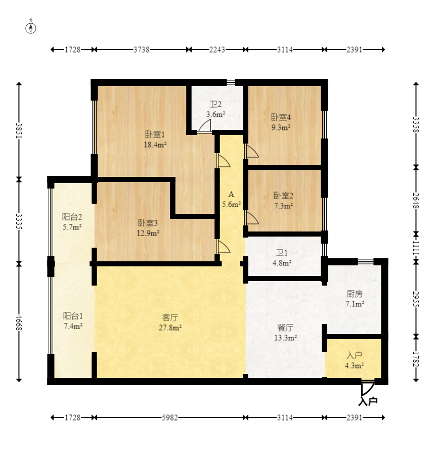 碧桂园培文府锦园  4室2厅2卫   108.00万室内图1