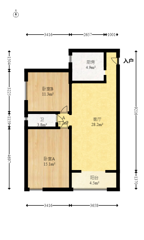 西点公园里  2室2厅1卫   106.00万室内图1