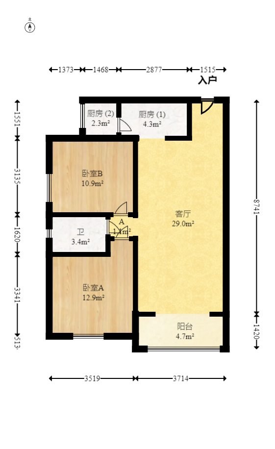 美麓阳光 2室2厅1卫 78.0万 美麓阳光 2室2厅1卫 78.0万户型图