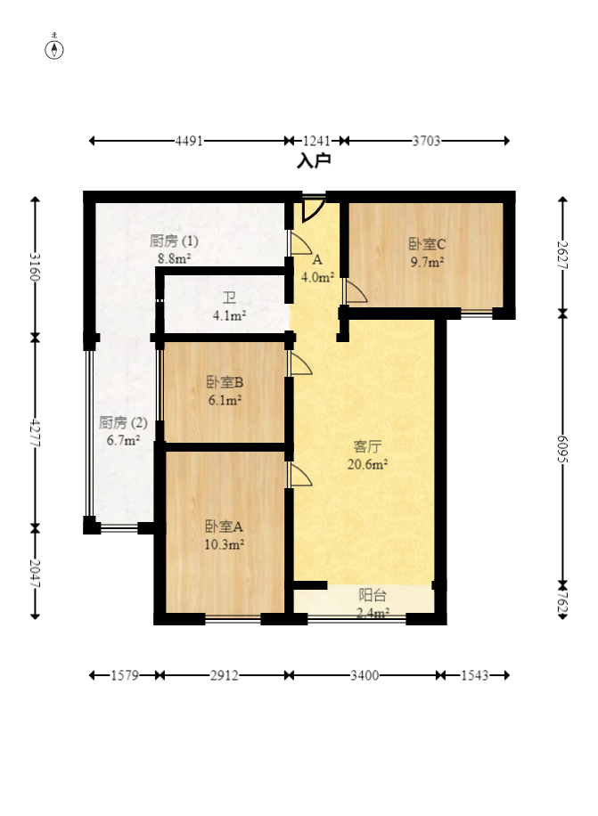 中海梅溪湖壹号 3室2厅1卫 120.0万 中海梅溪湖壹号 3室2厅1卫 120.0万户型图