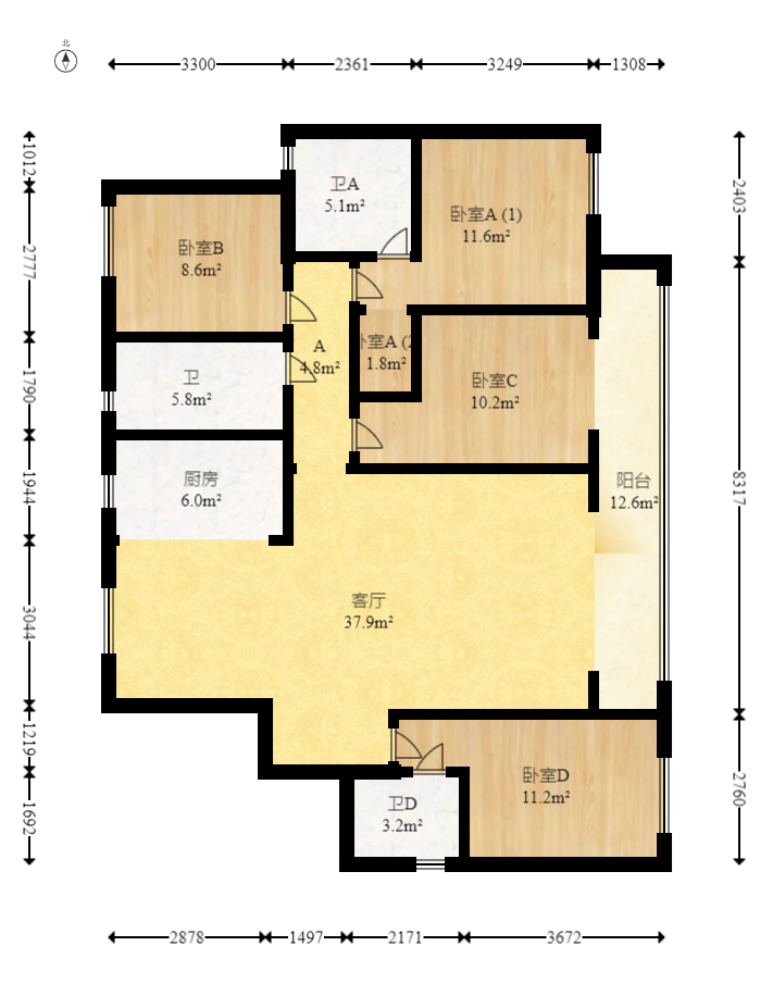 中建梅溪湖中心  4室2厅3卫    268.0万室内图1