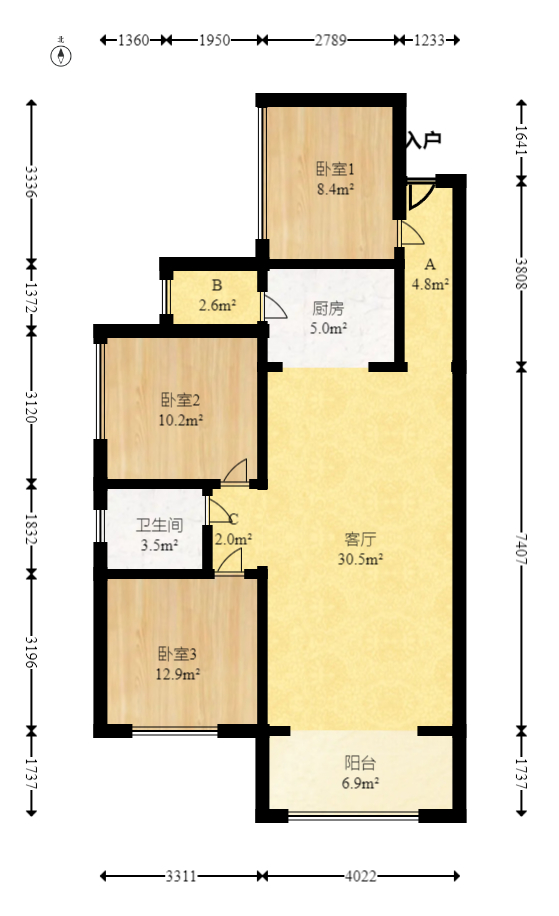 润和又一城  3室2厅1卫   76.00万室内图1