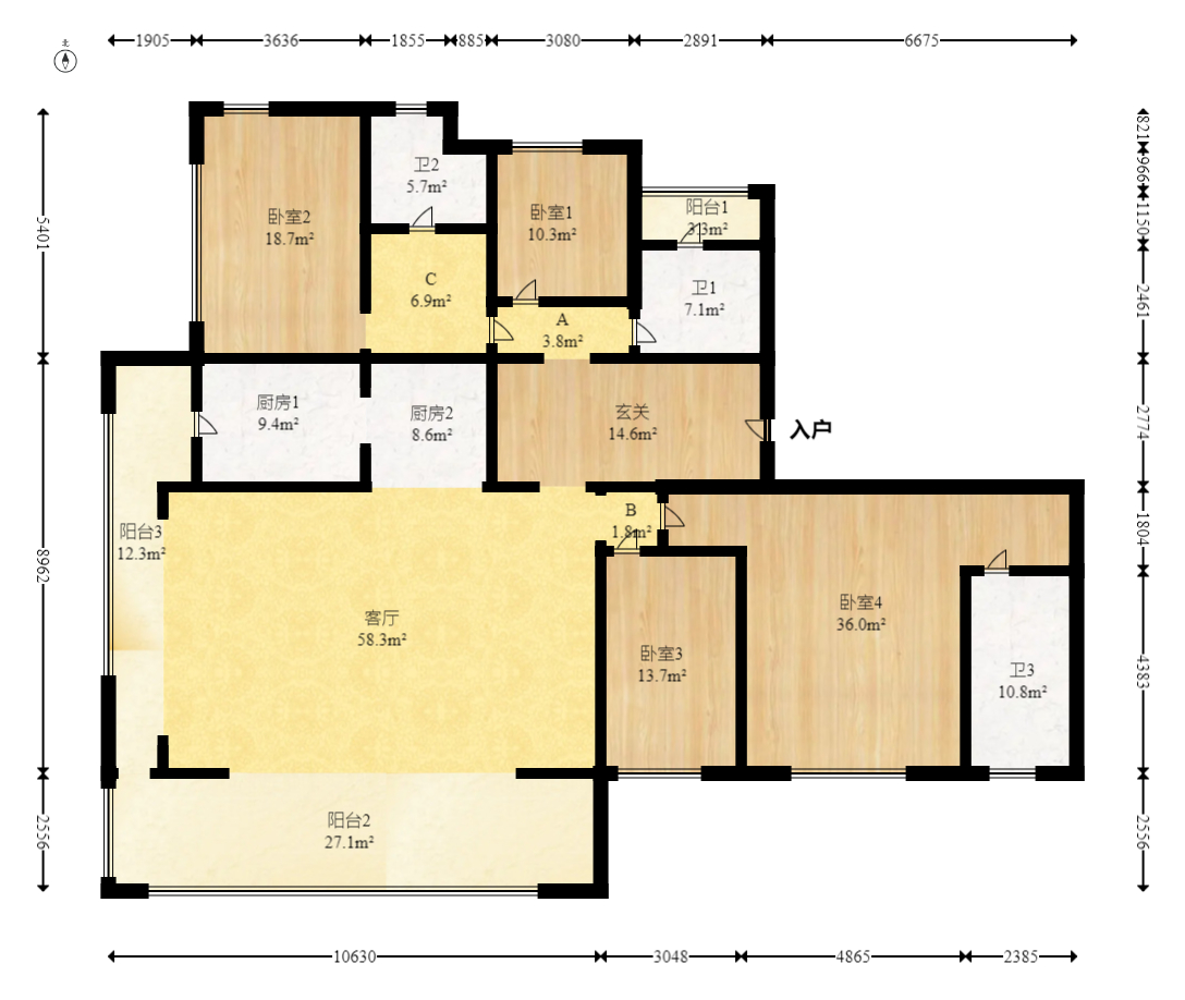 越秀湘江星汇城三期 4室2厅3卫 350.0万 越秀湘江星汇城三期 4室2厅3卫 350.0万户型图