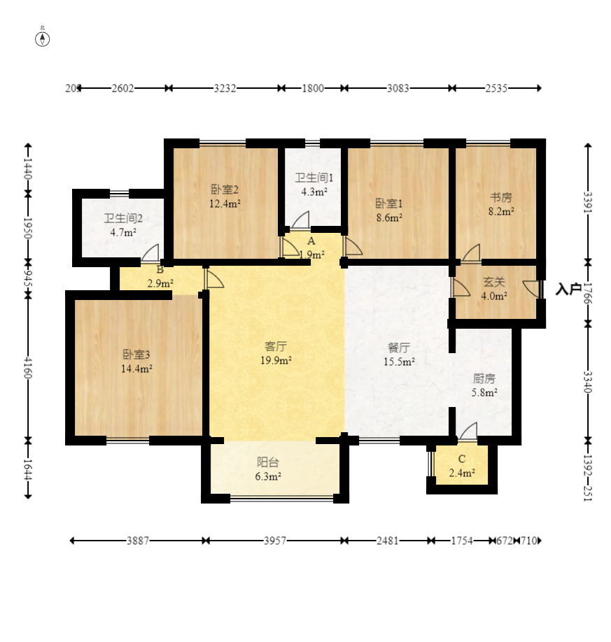 时代倾城三期  4室2厅1卫   110.00万室内图1