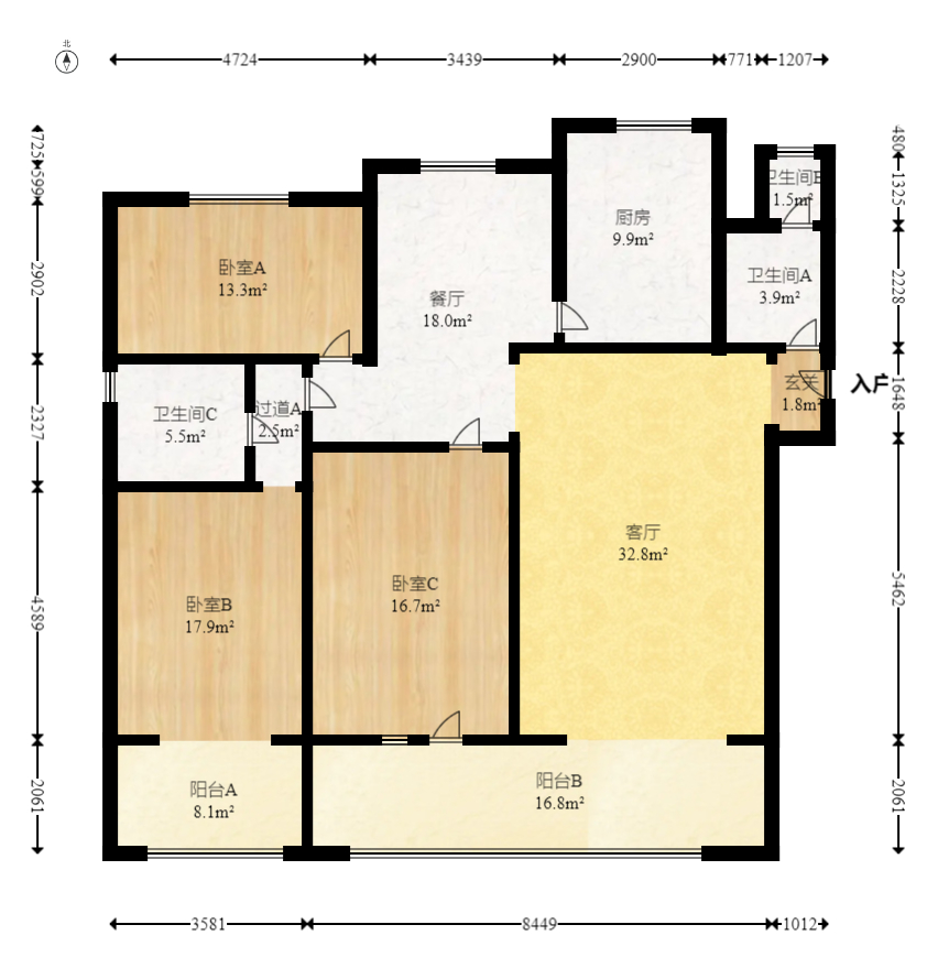 湘农桥社区  3室2厅2卫   208.00万室内图1