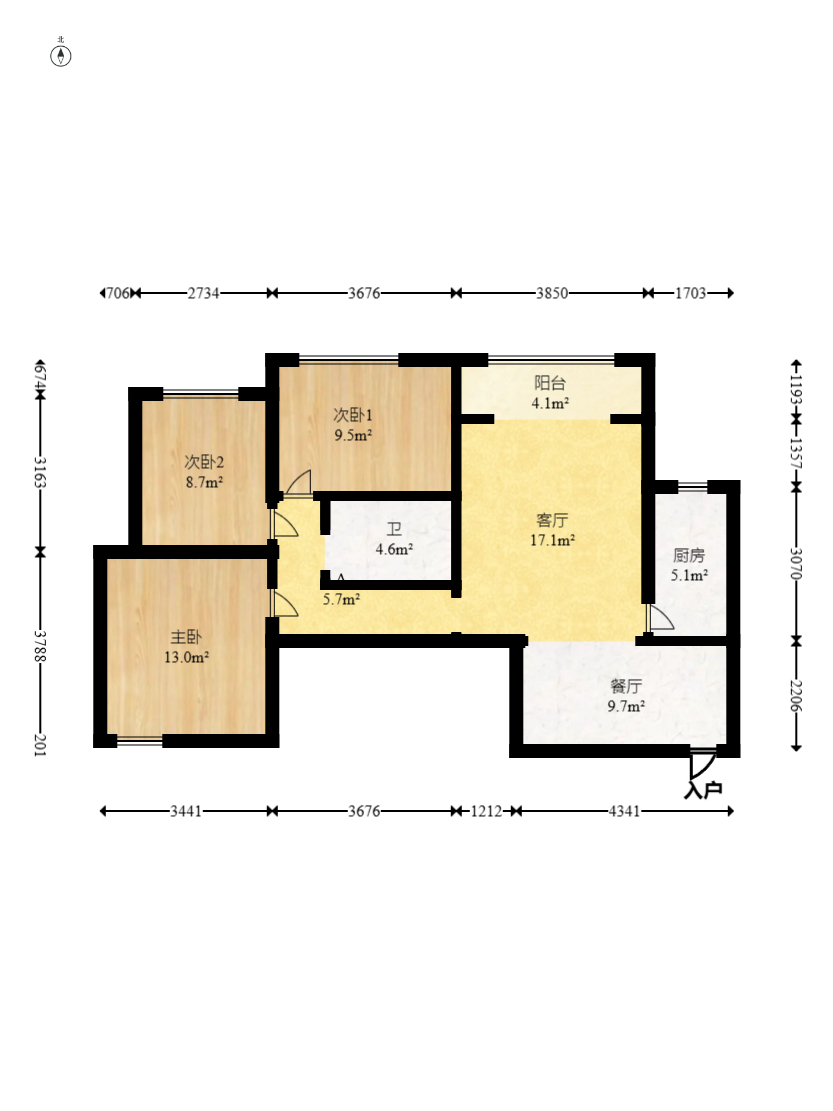 泊林晶城  3室2厅1卫    72.8万 泊林晶城  3室2厅1卫    72.8万户型图