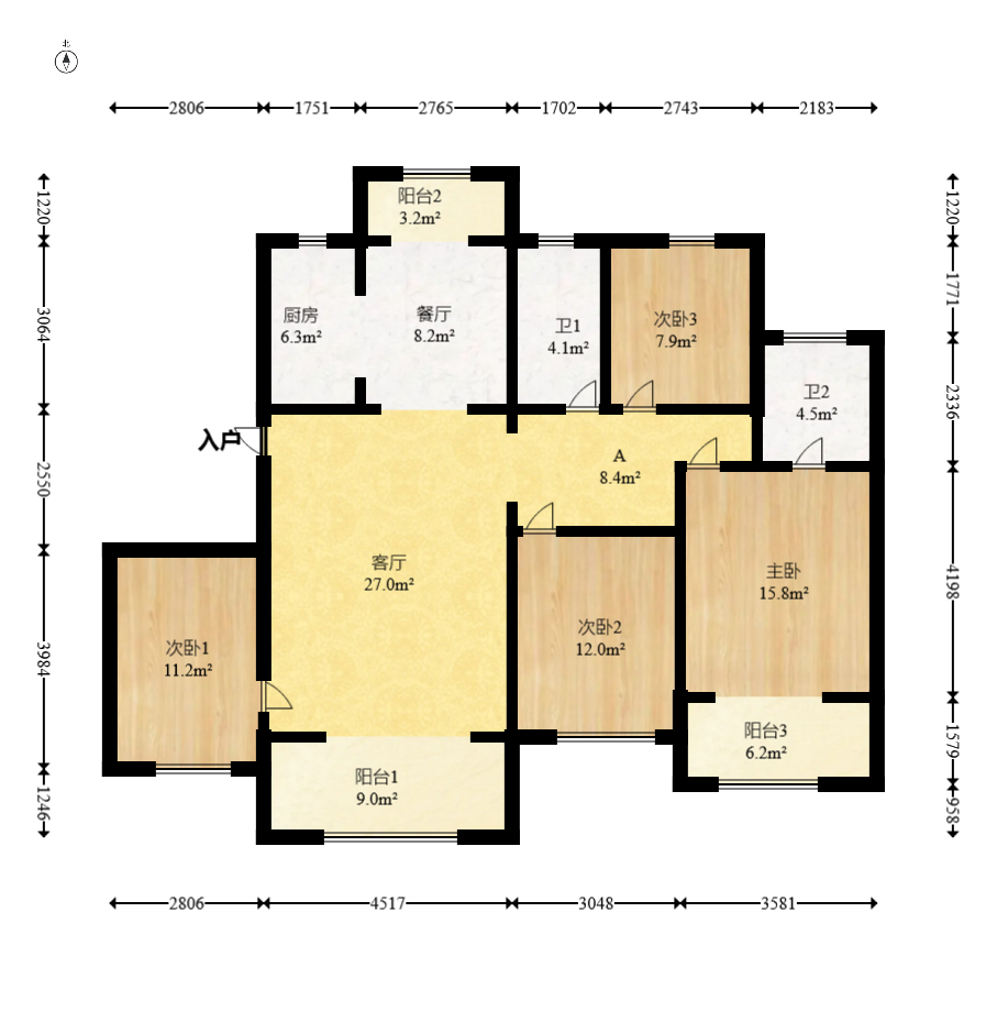 星湖湾二期洋房  5室2厅3卫   298.00万室内图1