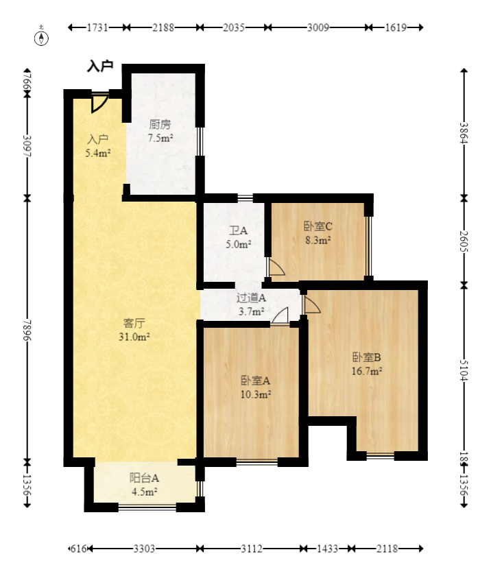 碧桂园南城首府(东宸林海) 3室2厅1卫 96.8万 碧桂园南城首府(东宸林海) 3室2厅1卫 96.8万户型图