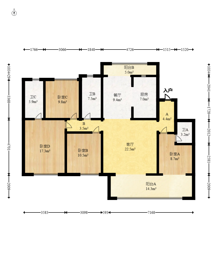 京盛和府  4室2厅2卫    145.0万室内图1