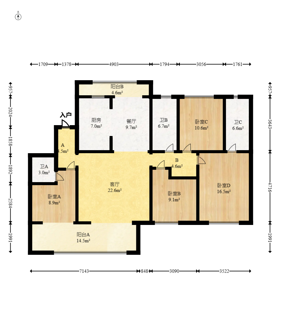 京盛和府 4室2厅3卫 142.0万 京盛和府 4室2厅3卫 142.0万户型图