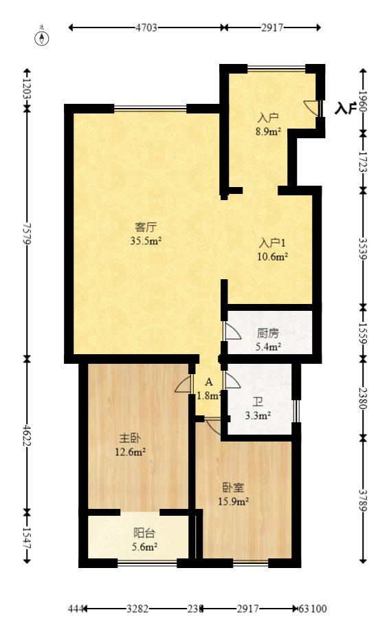 五一大道202（中环壹世界）  3室2厅1卫   135.00万室内图1