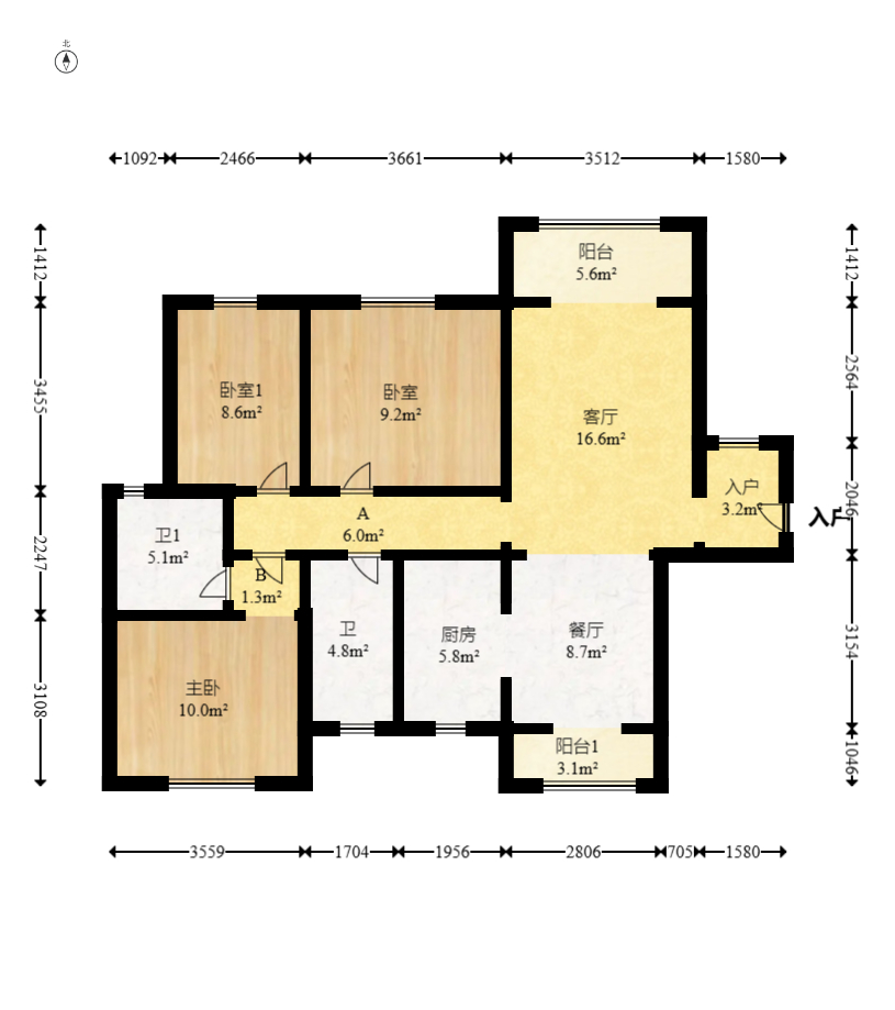 永宏万家里 3室2厅1卫 73.8万 永宏万家里 3室2厅1卫 73.8万户型图