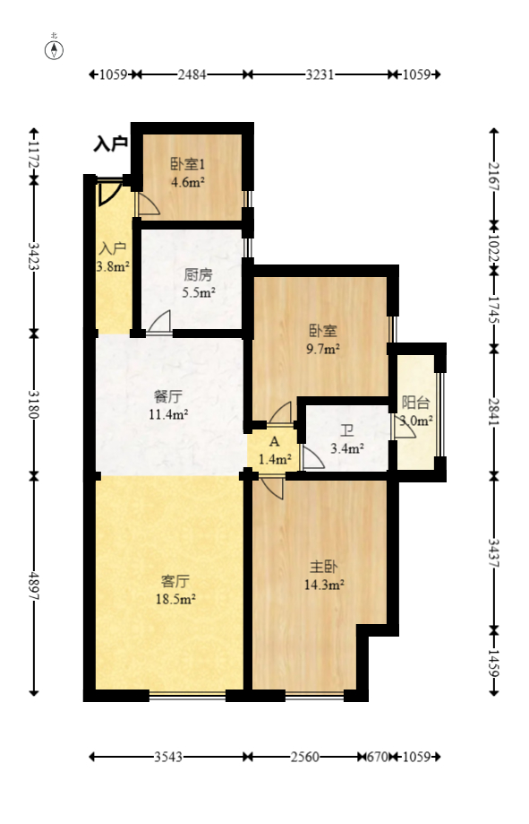 和悦城(蟠龙景苑)  3室2厅2卫   72.00万室内图1