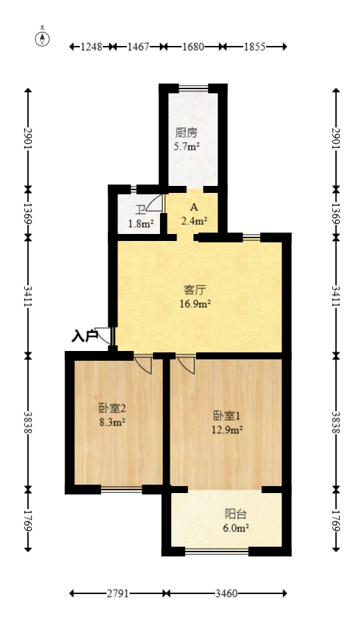 狮子山二片  2室1厅1卫   32.90万室内图1