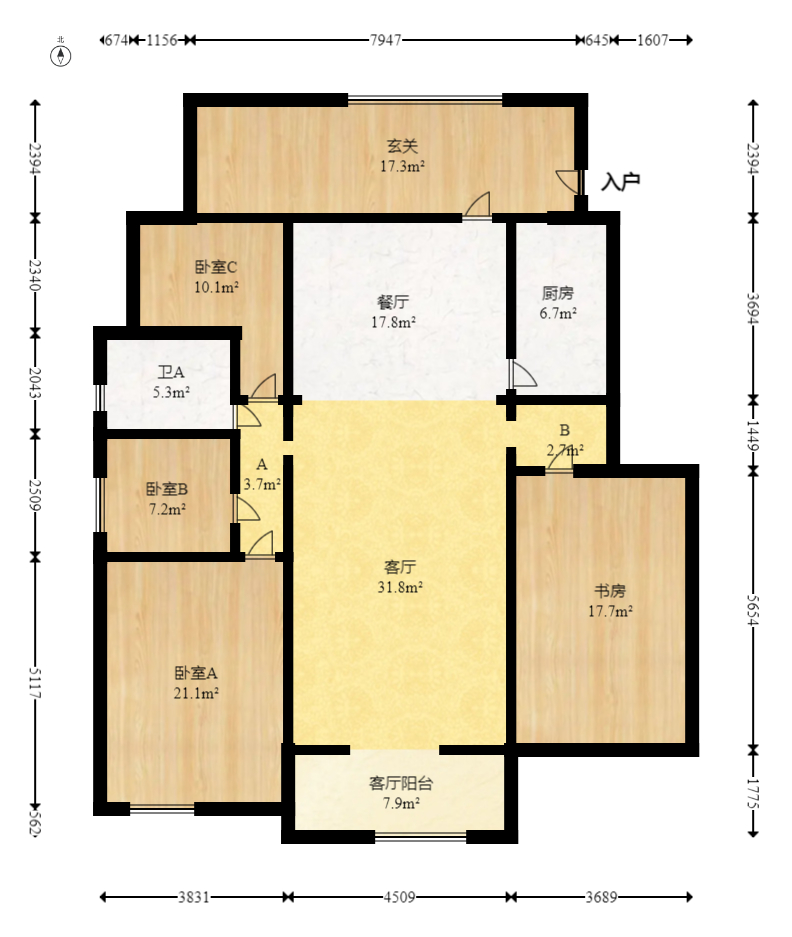 钰龙天下一期  4室2厅2卫   398.60万室内图1