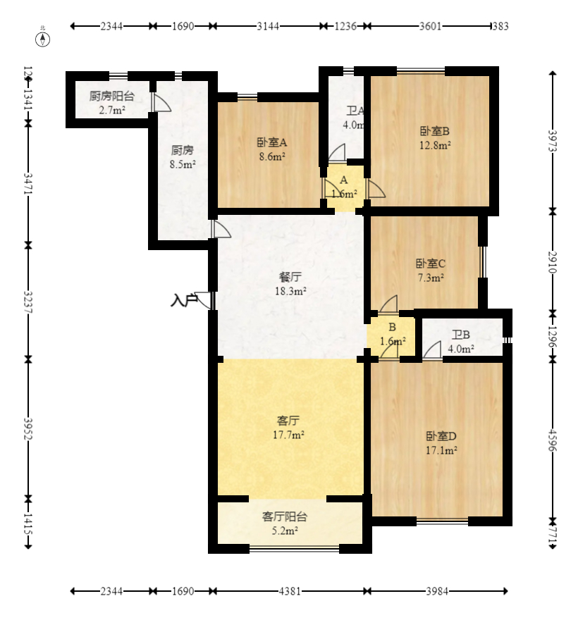 协信星澜汇  4室2厅2卫   183.00万室内图1