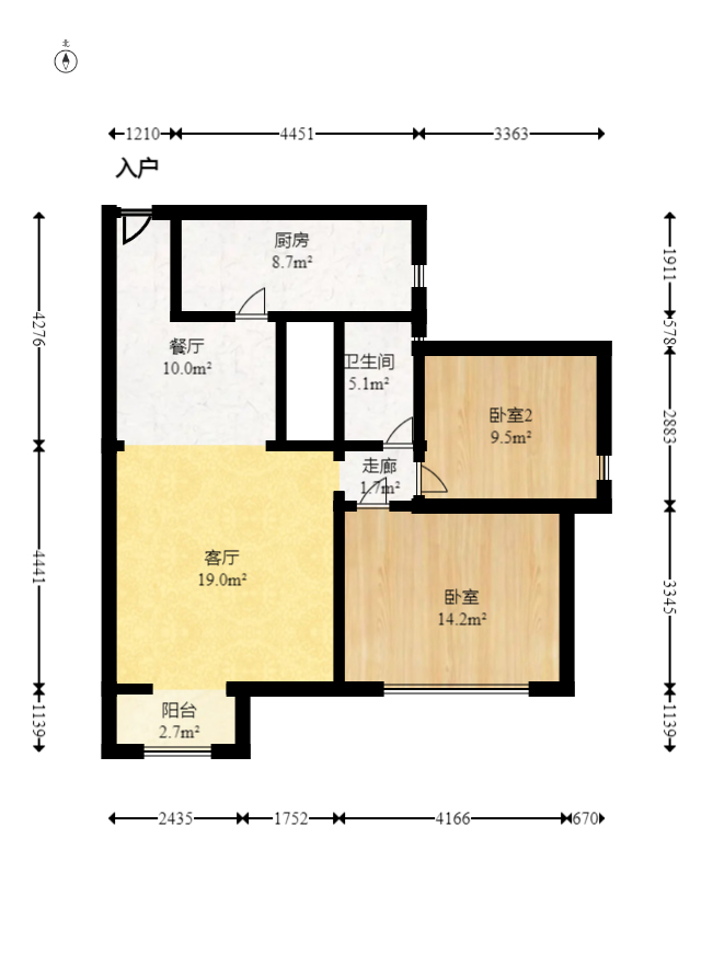 中国铁建国际城一期  2室2厅1卫   45.00万室内图1