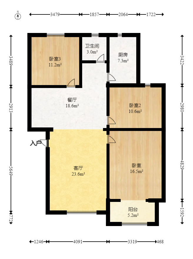 东岸锦城(东方人家)  3室2厅1卫   70.00万室内图1