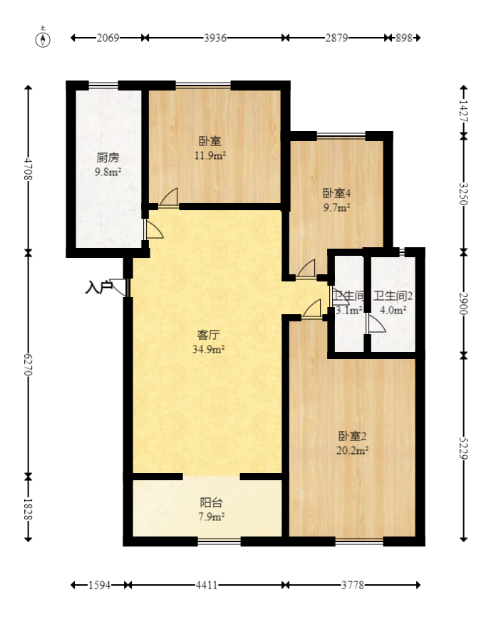 东业苹果社区  3室2厅1卫   58.00万室内图1
