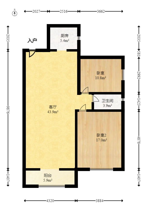 星城国际 2室2厅1卫 48.0万 星城国际 2室2厅1卫 48.0万户型图