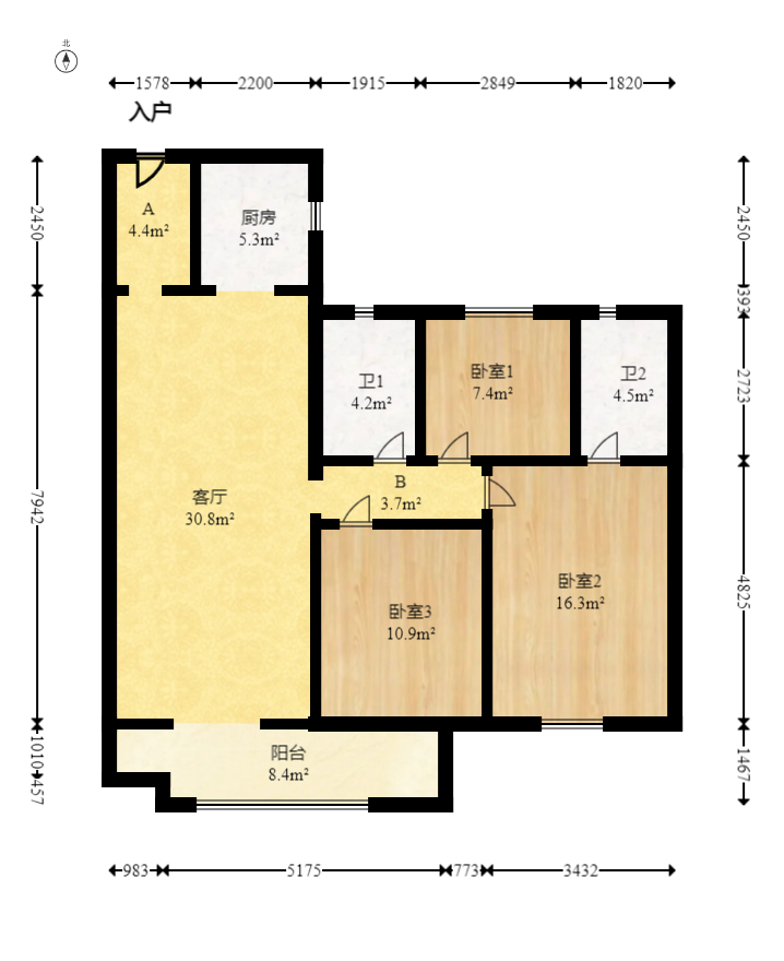 旭辉国悦府  3室2厅2卫   158.00万室内图1