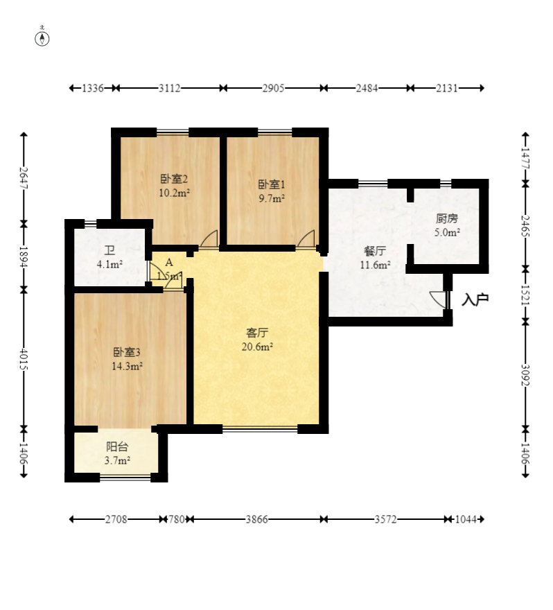 新城新世界一二三期  3室2厅1卫   106.00万室内图1