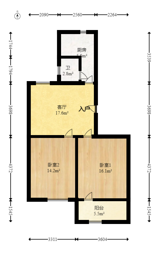 湖橡宿舍  2室1厅1卫   48.50万室内图1