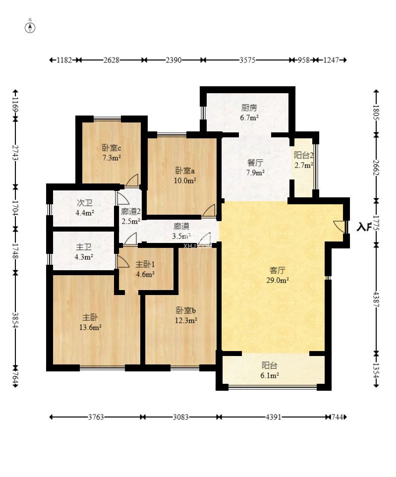 长沙溪山悦  4室2厅2卫   2600.00元/月户型图