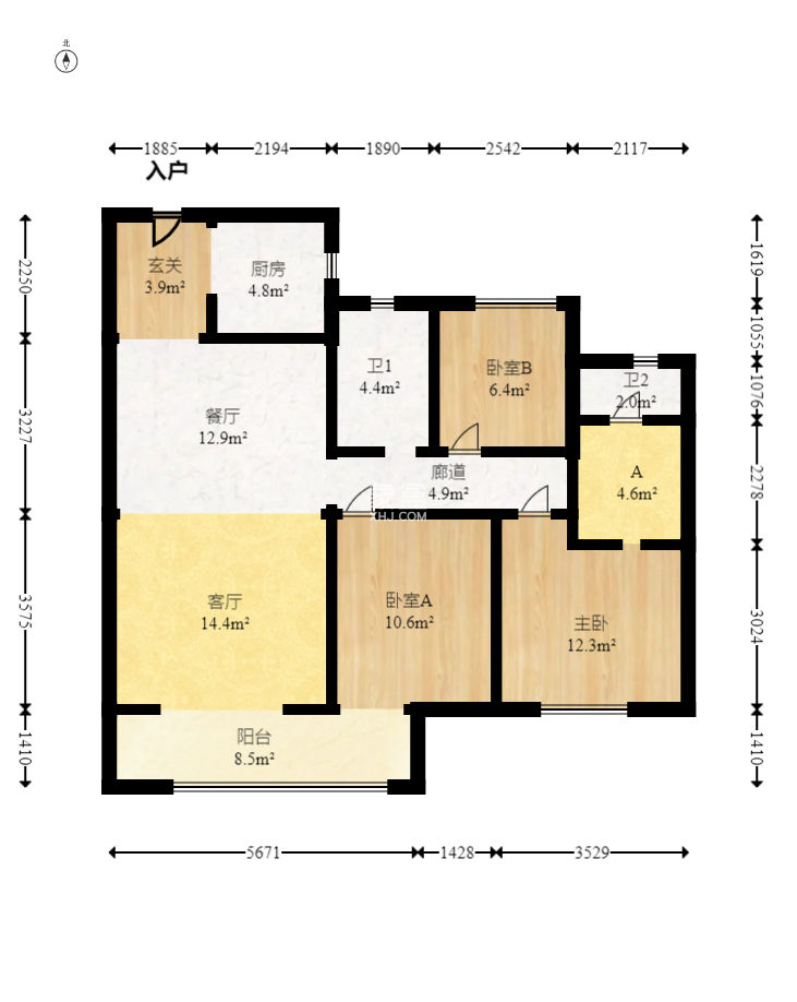 汉高学士府  3室2厅2卫   109.00万