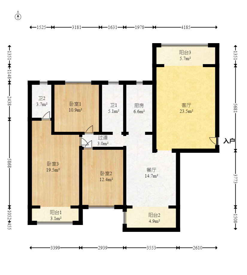 先锋东外滩 3室2厅2卫 108.0万 先锋东外滩 3室2厅2卫 108.0万户型图