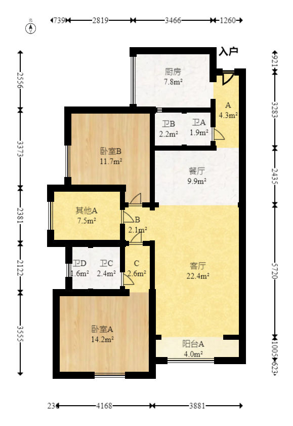 上海城小区  3室2厅2卫   108.00万室内图1
