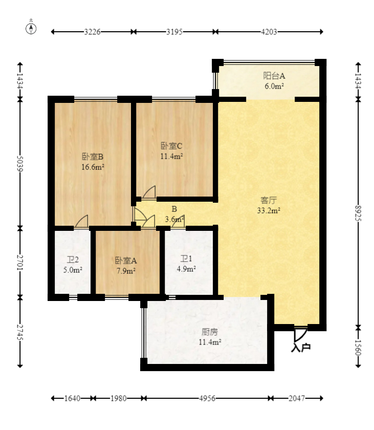 绿地长沙城际空间站（柏仕佳苑）  3室2厅2卫   133.00万室内图1