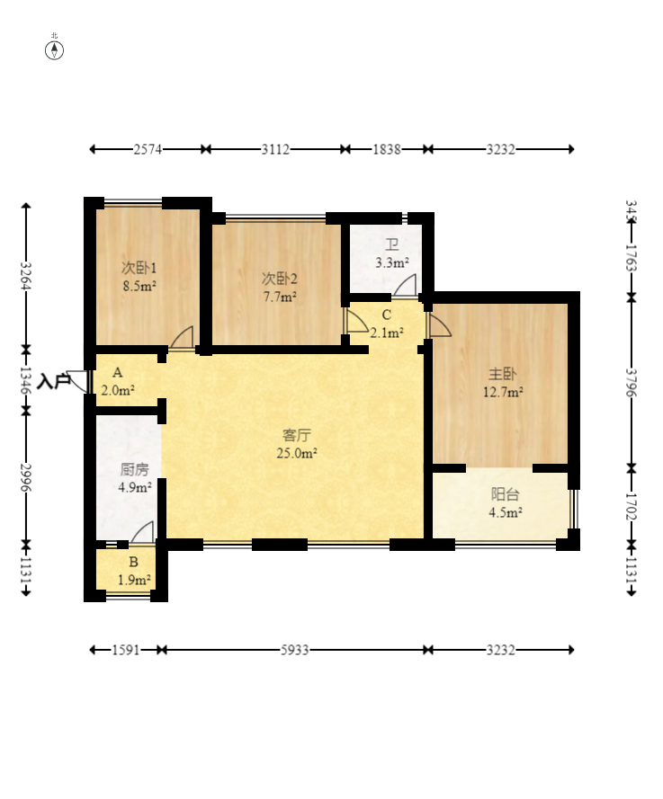 华润置地广场一期 3室2厅1卫 73.8万 华润置地广场一期 3室2厅1卫 73.8万户型图