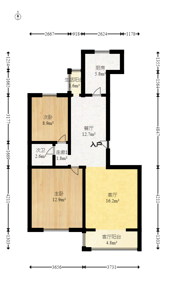 升宇雅苑  2室2厅1卫    109.0万室内图1