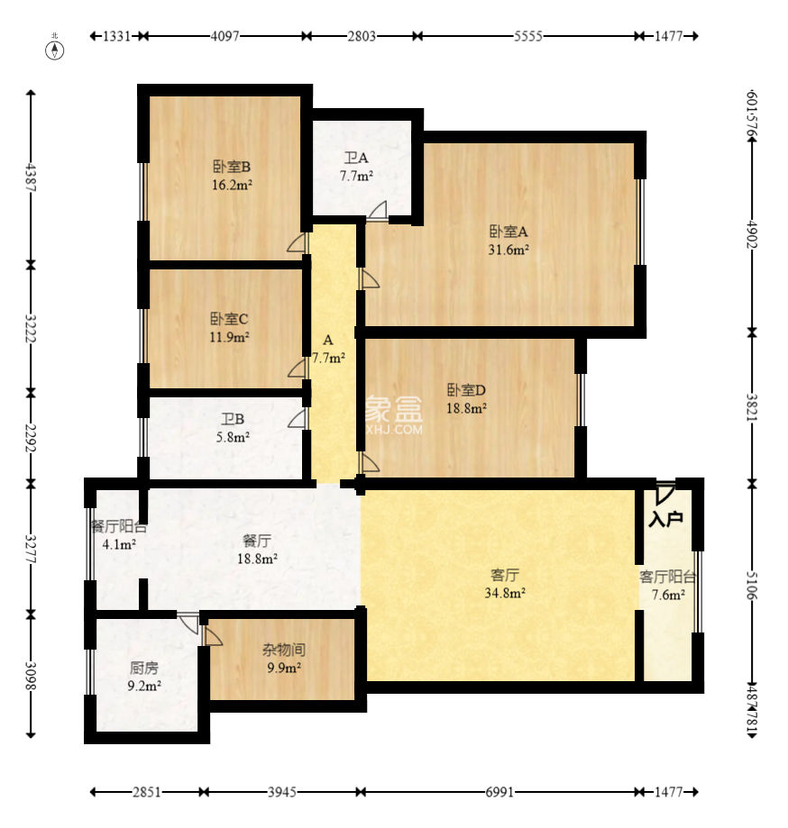 八方小区A区  4室2厅1卫   587.00万