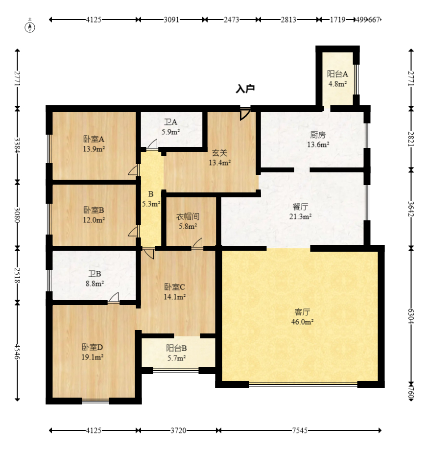 左岸春天  4室2厅2卫   195.00万室内图1