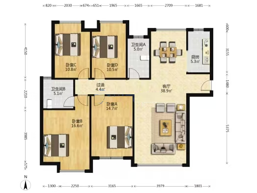 西郡佳园  4室2厅2卫   68.00万