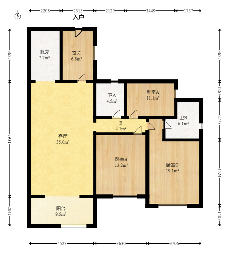 恒大雅苑  3室2厅2卫   120.00万室内图1