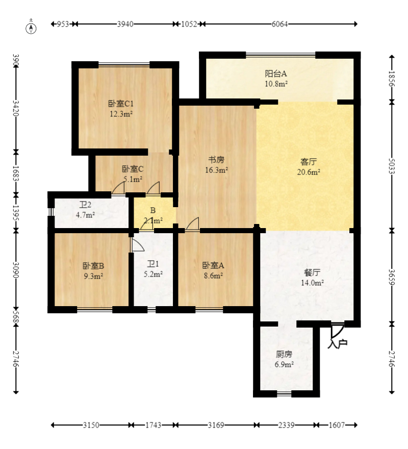 旭辉雨花郡  4室2厅2卫   230.00万室内图1